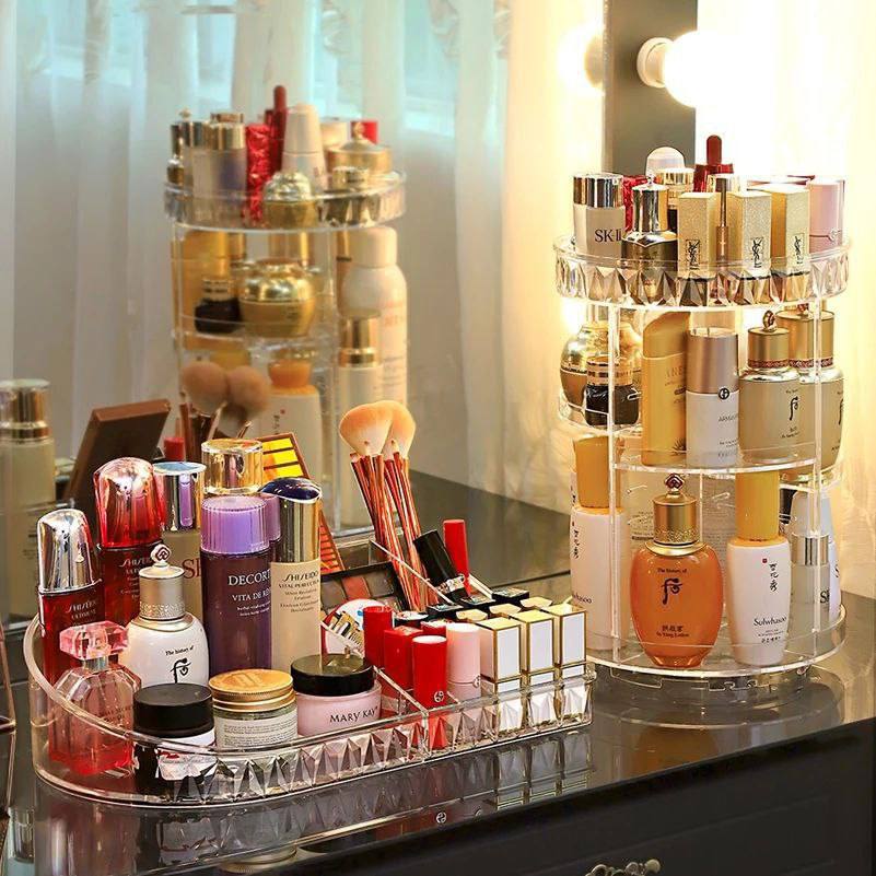 طقم منظم وحامل ميك اب دوار 💄💄 2قطعه جامبو