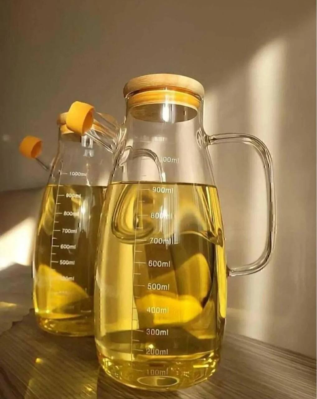 زياته زجاج غطا خشب بامبو ١ لتر