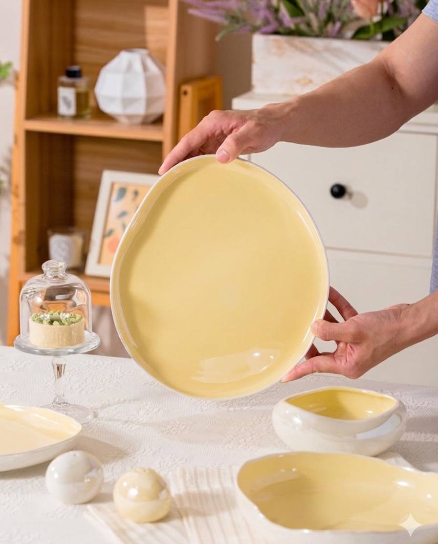 طقم العشا التريندي " المشروم ، لاستر لامع  الطقم 27 قطعة