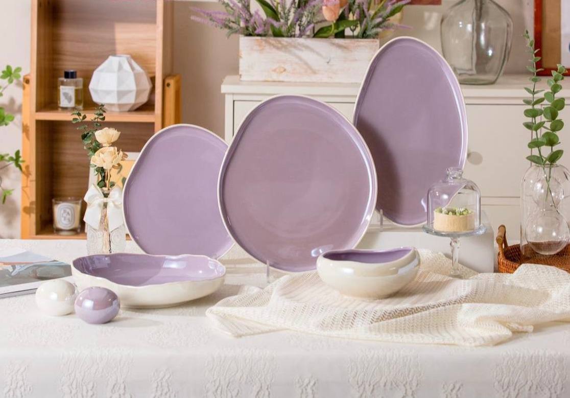 طقم العشا التريندي " المشروم ، لاستر لامع  الطقم 27 قطعة