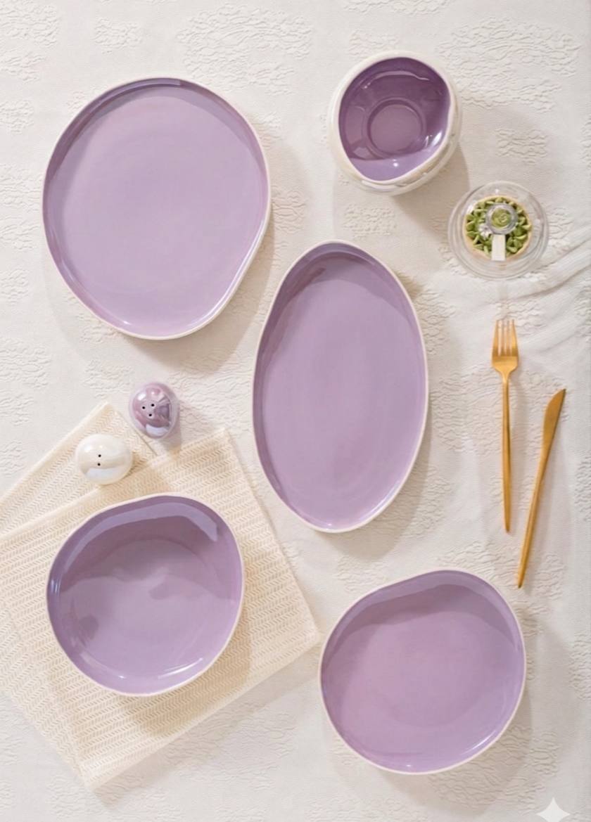 طقم العشا التريندي " المشروم ، لاستر لامع  الطقم 27 قطعة