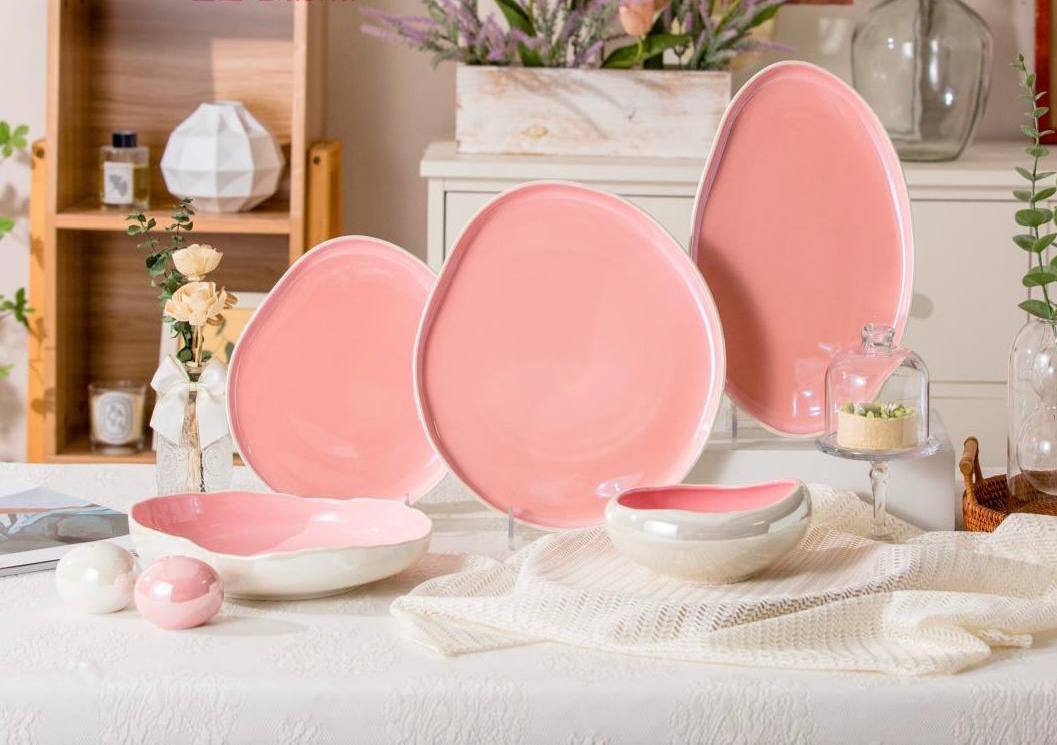 طقم العشا التريندي " المشروم ، لاستر لامع  الطقم 27 قطعة