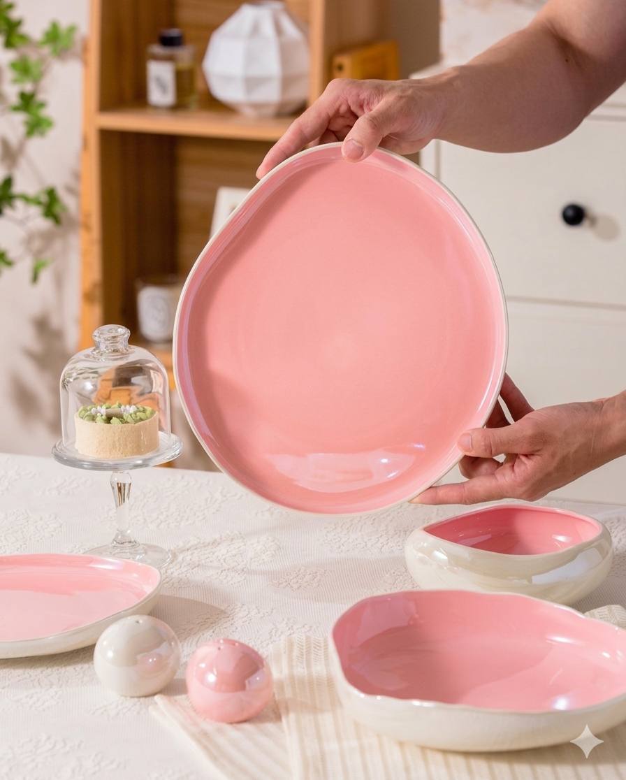 طقم العشا التريندي " المشروم ، لاستر لامع  الطقم 27 قطعة