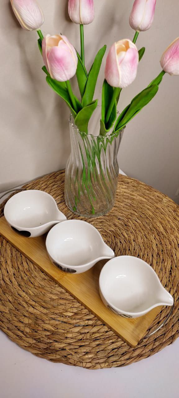 3 بولات بورسلين علي حامل خشبي بيد ستيل