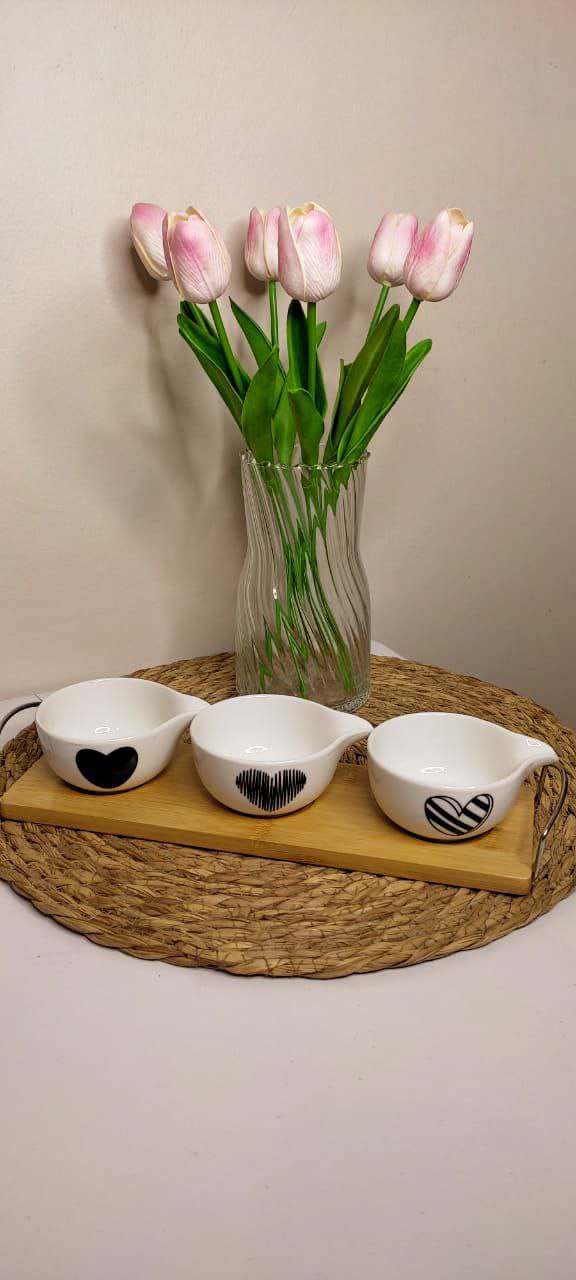 3 بولات بورسلين علي حامل خشبي بيد ستيل