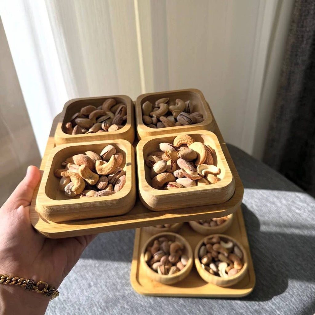 طبق تسالي خشب مربع