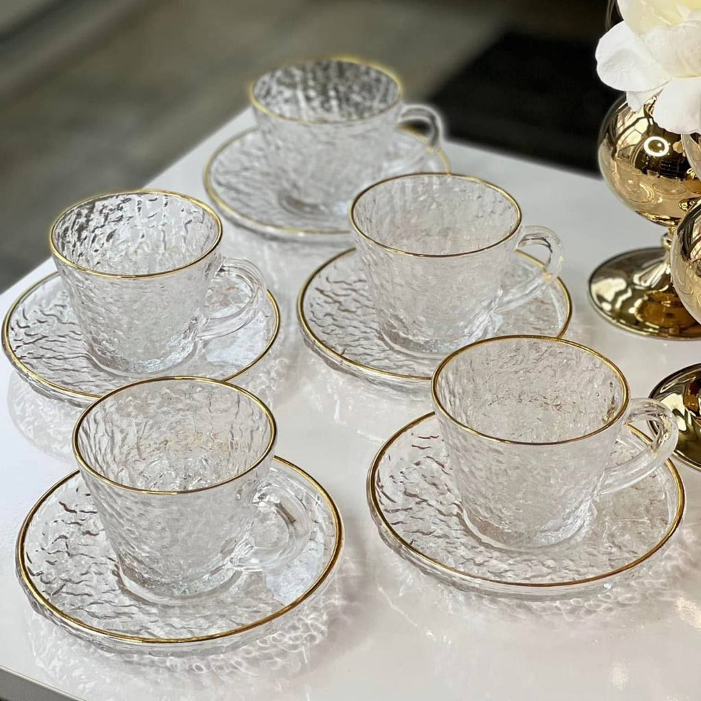 طقم فنجان بالطبق باطار جولد👑 12 قطعه ☕️