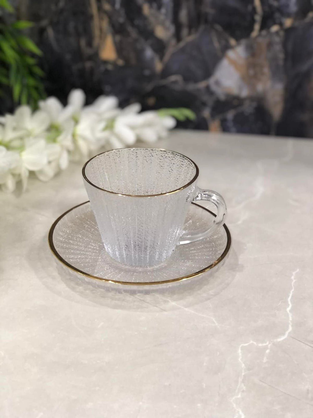 طقم فنجان بالطبق باطار جولد👑 12 قطعه ☕️