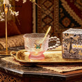مج شاي ليزر   زجاج 2 قطعه مع 2معلقه جولد