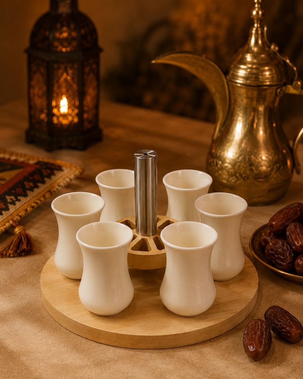 طقم ٦ استكانات مع شيالة خشب وحامل معدن هيخلي تقديم الشاي أجمل