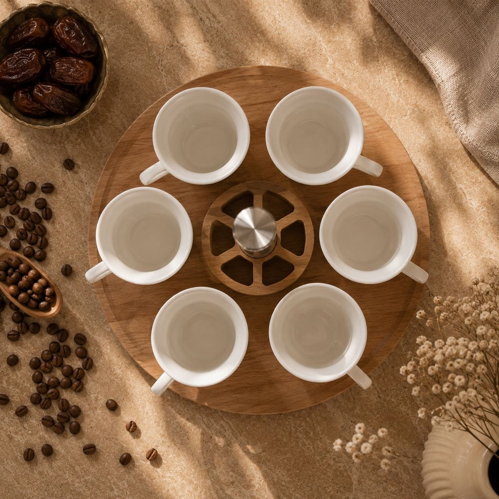 طقم ٦ استكانات مع شيالة خشب وحامل معدن هيخلي تقديم الشاي أجمل (Copy)